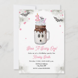 Scare One 1st Birthday Pink Ghost Milkshake Invitation