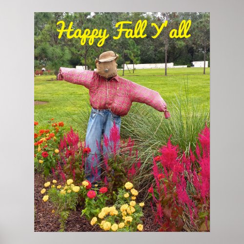 Scarecrow and fall flowers at Bok Tower Gardens FL Poster