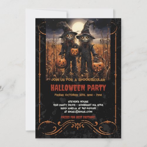 Scarecrow and Gothic Pumpkins in the Cornfield Invitation