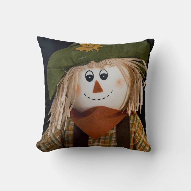 Scarecrow and Green Hat Reversible Green Throw Pillow (Front)