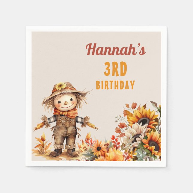 Scarecrow and Sunflower Fall Birthday Napkins (Front)
