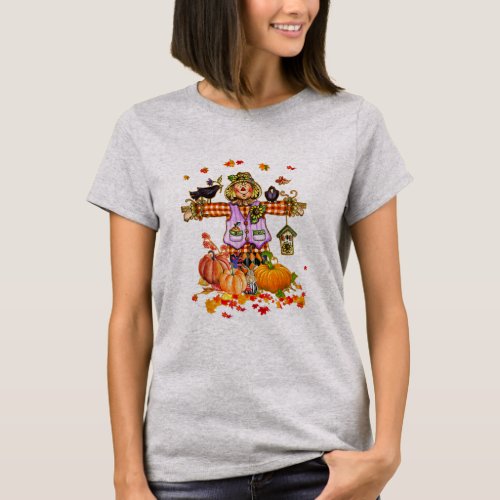 Scarecrow Autumn Hello Fall Pumpkin Thanksgiving T_Shirt