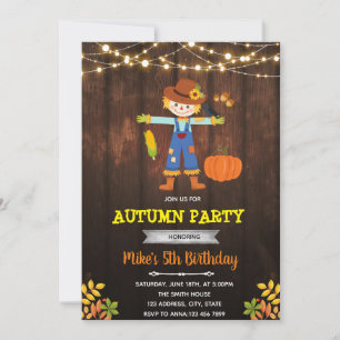 Scarecrow boy thanksgiving fall autumn theme invitation