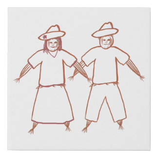 Scarecrow Couple Drawing to Paint Halloween Faux Canvas Print