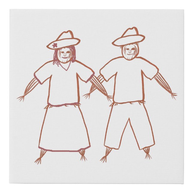 Scarecrow Couple Drawing to Paint Halloween Faux Canvas Print (Front)