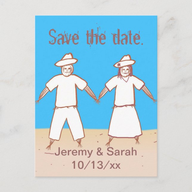 Scarecrow Couple Save the date Postcards (Front)