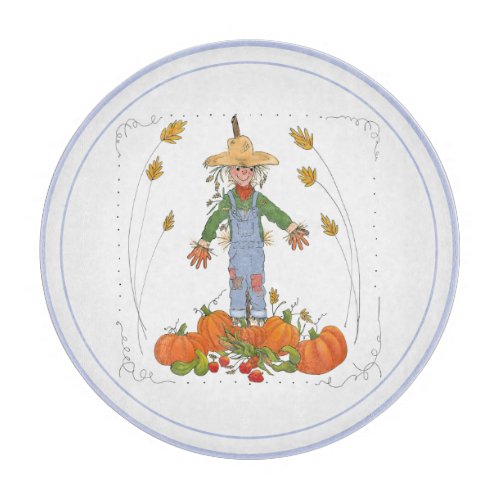 Scarecrow Fall Harvest Pumpkin Patch Watercolor Cutting Board