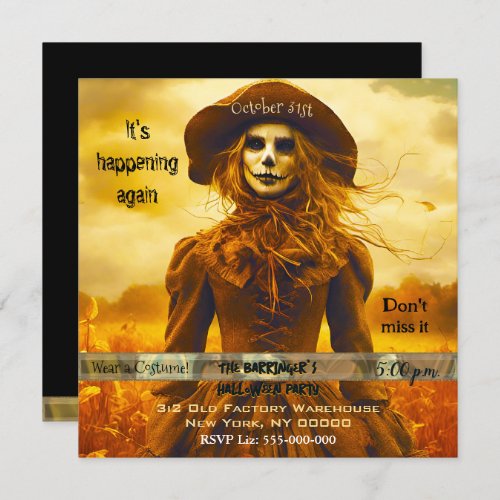 Scarecrow Girl Adult Halloween Costume Party Invitation