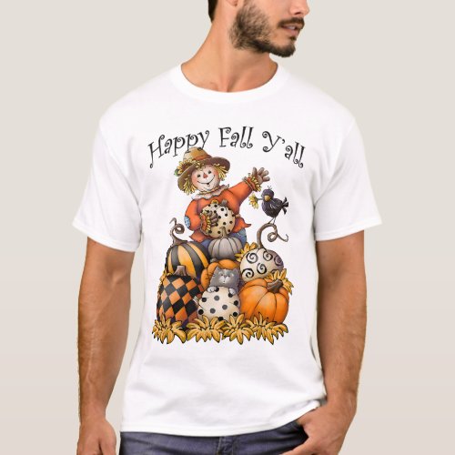 Scarecrow Happy Fall Yall Pumpkin Thanksgiving Ha T_Shirt