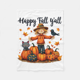 Scarecrow Happy Fall Y'all Thanksgiving Halloween Fleece Blanket