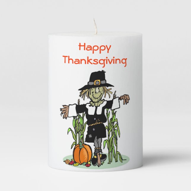 Scarecrow Happy Thanksgiving Pillar Candle (Front)