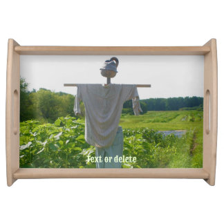 Scarecrow In Country Garden Field Personalized Serving Tray