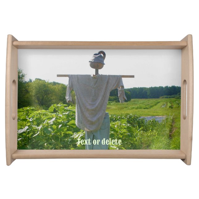 Scarecrow In Country Garden Field Personalized Serving Tray (Front)