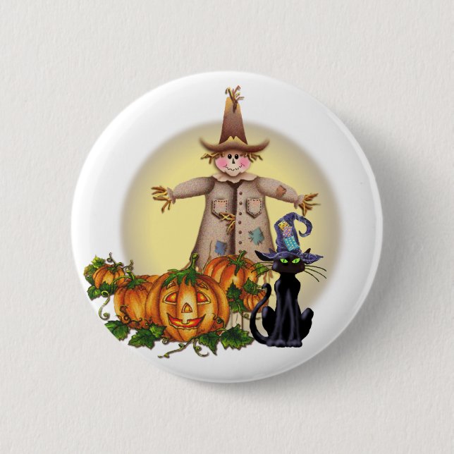 SCARECROW, JACK & CAT by SHARON SHARPE Pinback Button (Front)