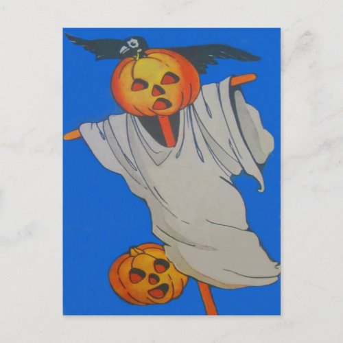 Scarecrow Jack O Lantern Pumpkin Ghost Postcard