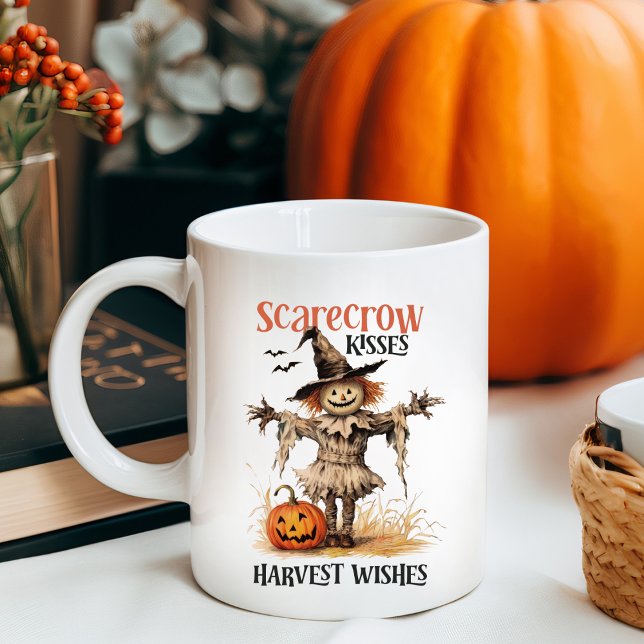 Scarecrow Kisses and Harvest Wishes Autumn Coffee Mug (Scarecrow Kisses and Harvest Wishes Vintage Autumn Coffee Mug)