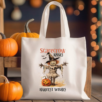 Scarecrow Kisses And Harvest Wishes Autumn Tote Bag by VintageDawnings at Zazzle