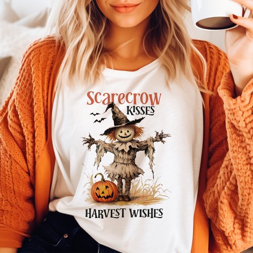 Scarecrow Kisses Harvest Wishes Vintage Halloween T_Shirt