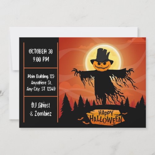 Scarecrow Moonlight Halloween Party Invitation