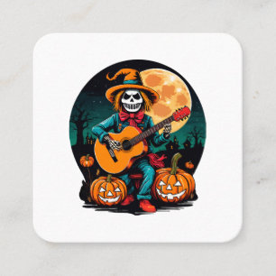 scarecrow plays guitar and celebrates halloween square business card