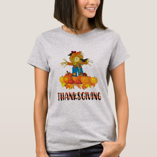 Scarecrow Pumpkin Autumn Hello Fall Thanksgiving T_Shirt