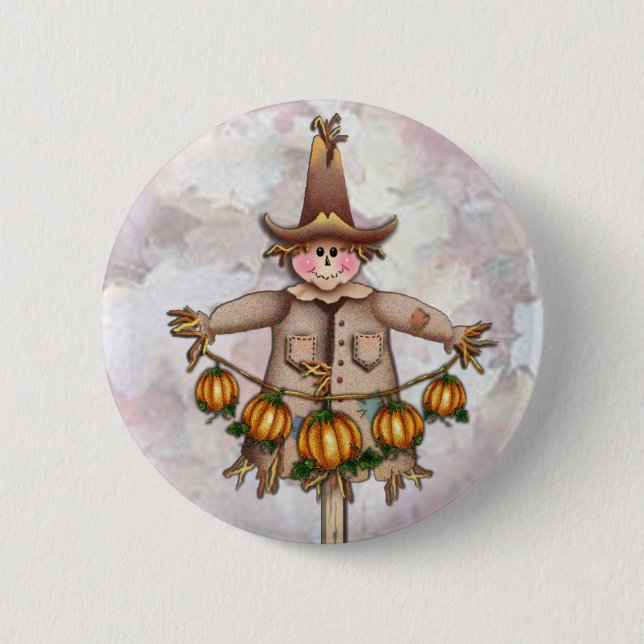 SCARECROW & PUMPKIN GARLAND by SHARON SHARPE Pinback Button (Front)