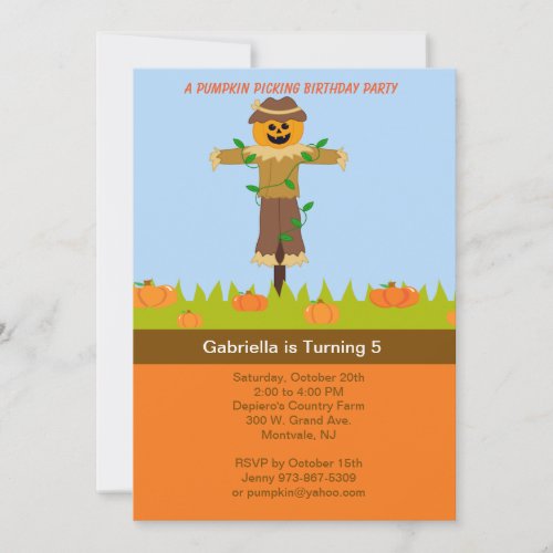Scarecrow Pumpkin Picking Birthday Party Invites