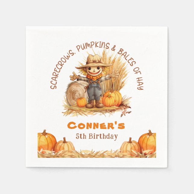 SCARECROW PUMPKINS & BALES OF HAY MODERN BIRTHDAY  NAPKINS (Front)