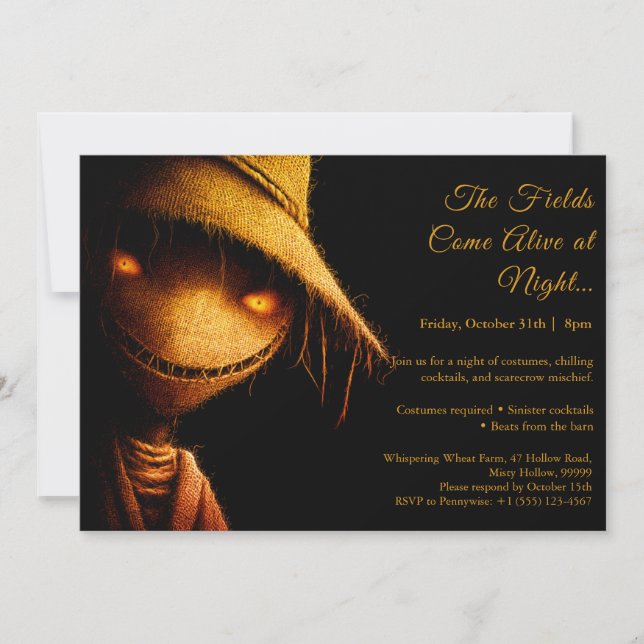 Scarecrow Shadows Halloween Costume Party Invitati Invitation (Front)