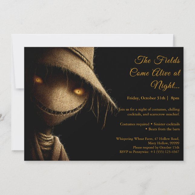Scarecrow Shadows Halloween Costume Party Invitati Invitation (Front)