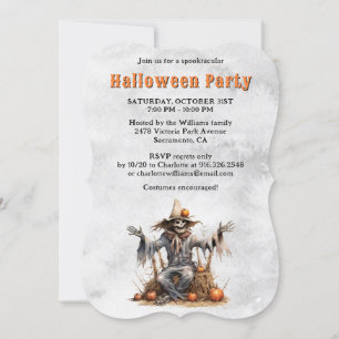 Scarecrow Skeleton Pumpkins Halloween Party Invitation