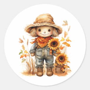 Scarecrow Sunflower  Classic Round Sticker