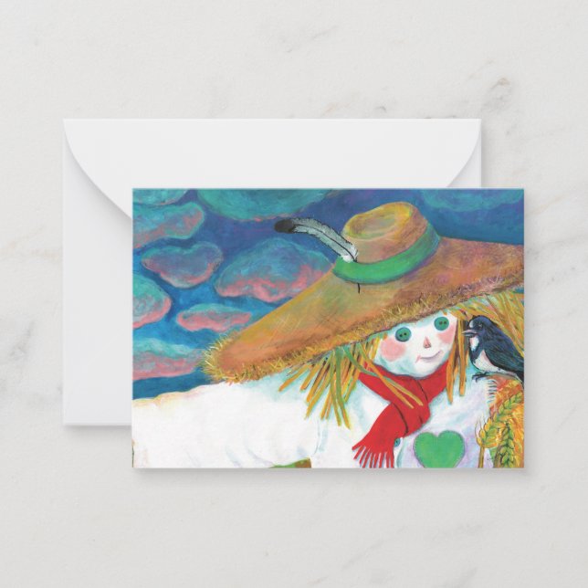 Scarecrow Talking to Swallow Illustration Note Card (Front)