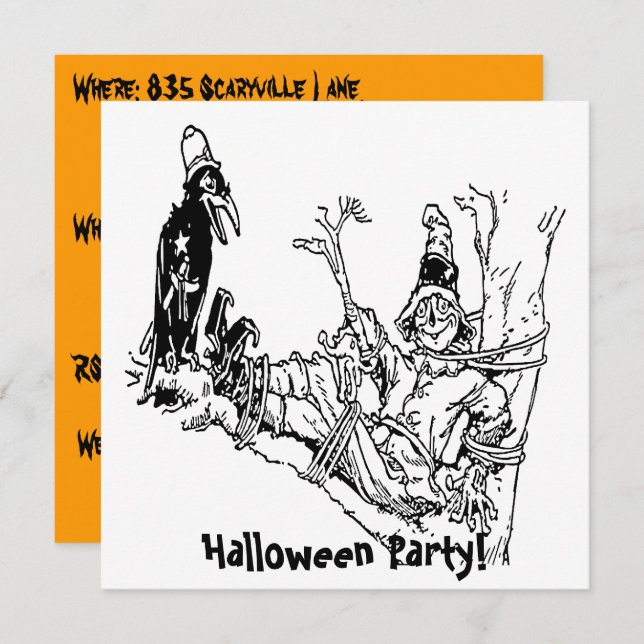 Scarecrow Tied in Tree Invitation (Front/Back)