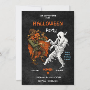 Scarecrow versus ghost showdown Halloween Party  Invitation
