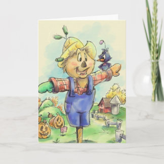 scarecrow with a bird friend greeting card
