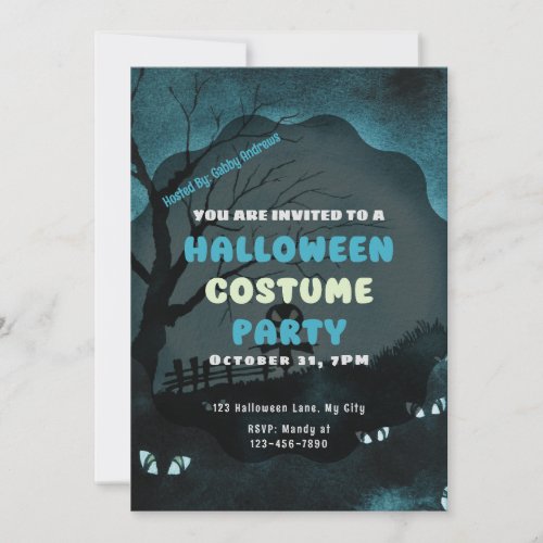 Scarecrow with Jack_O Lantern Head Blue Halloween Invitation