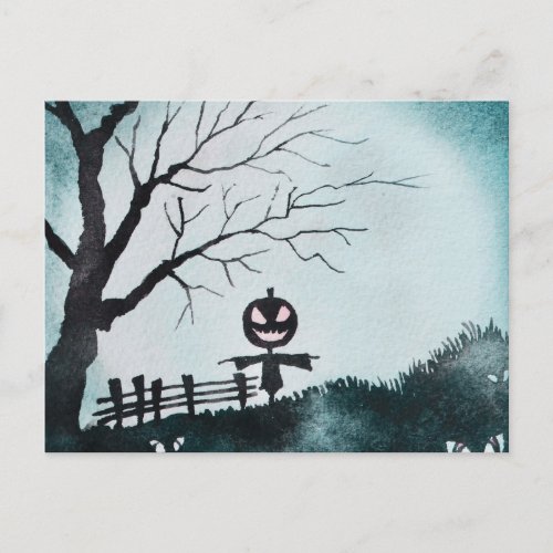 Scarecrow with Jack_O Lantern Head Halloween Holiday Postcard