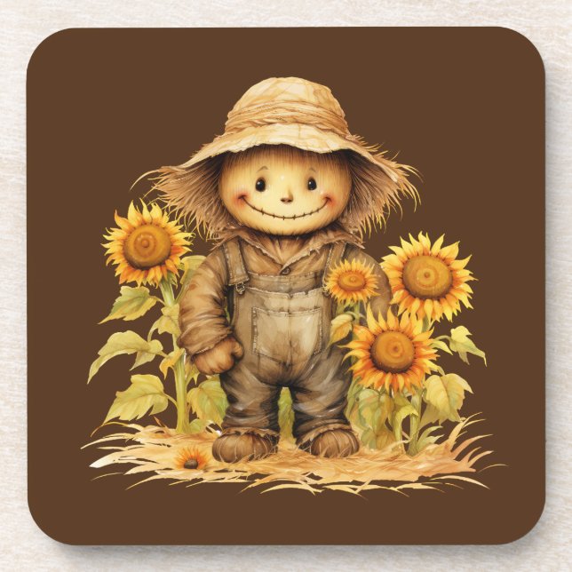 Scarecrow with Sunflower  Beverage Coaster (Front)
