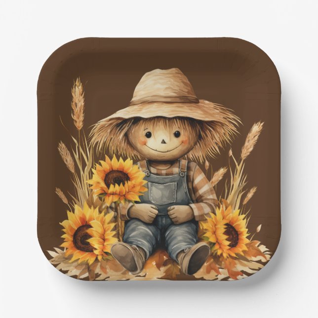 Scarecrow with Sunflower  Paper Plates (Front)