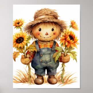 Scarecrow with Sunflower Poster