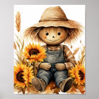 Scarecrow with Sunflower Poster