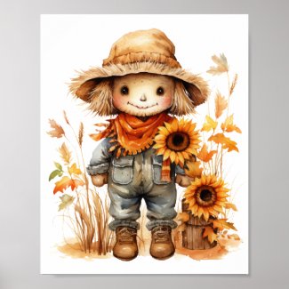 Scarecrow with Sunflower Poster