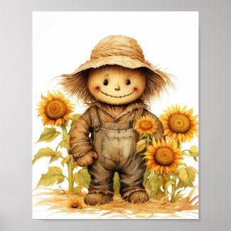 Scarecrow with Sunflower Poster