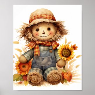 Scarecrow with Sunflower Poster