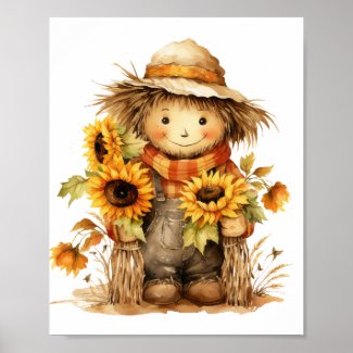 Scarecrow with Sunflower Poster