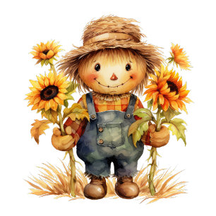 Scarecrow with Sunflowers Postcard