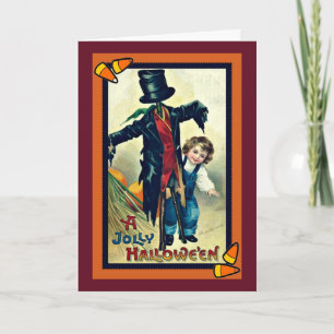 Scarecrow with Top Hat Vintage Halloween Card
