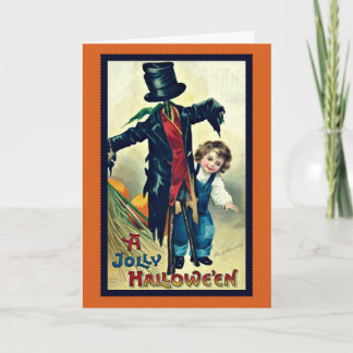 Scarecrow with Top Hat Vintage Halloween Card