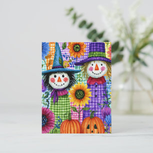 Scarecrows and Pumpkins, Halloween, Postcard